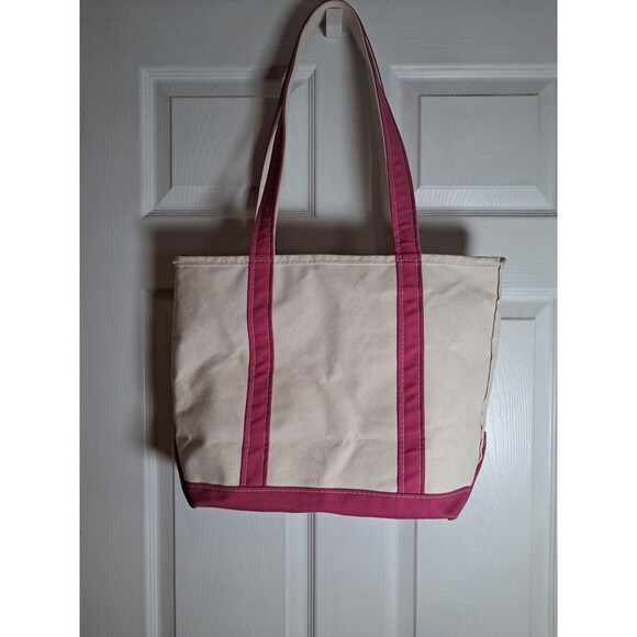 LL Bean Boat & Tote Pink Accents Canvas Tote Bag Monogram Carley - Picture 3 of 10